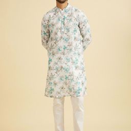 Manyavar Floral Printed Mandarin Collar Cotton Kurtas-16