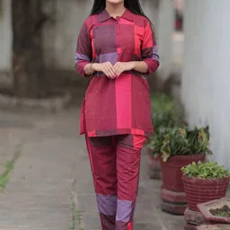 Anouk Checked Printed Shirt Collar Tunic With Trousers-46