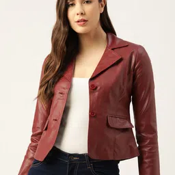 Leather Retail Women Lightweight Crop Tailored Jacket with Embroidered-image-13