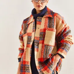 BIANCO LUCCI Spread Collar Checked Peacoat image 5