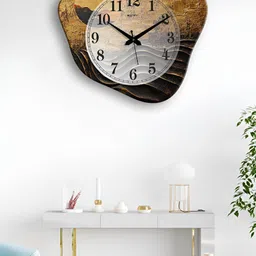 OLIVE TREE Brown & Black Printed Wooden Geometric Vintage Wall Clock-picture-19