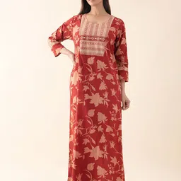 Maybell Women Printed Round Neck Pure Cotton Maxi Nightdress-image-10