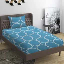 YaAkholic Blue Printed Microfiber 210 TC Single Fitted Bedsheet Set 1.21 m x 1.82 m-image-76