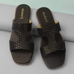DressBerry Women Black Textured Open Toe Synthetic Flats-0