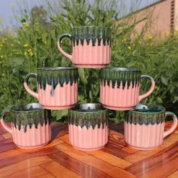 laghima jadon Multicoloured & Green Handcrafted Solid 6 Ceramic Cups and Mugs-15