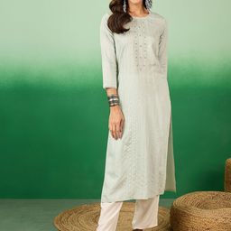 Sangria Striped Thread Work Straight Kurta-image-44