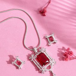 MANSIYAORANGE Rhodium-Plated American Diamond Jewellery Set-image-10