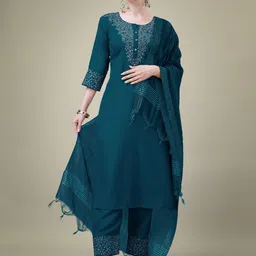 A TO Z CART Women Ethnic Motifs Embroidered Thread Work Kurta with Trouser & Dupatta-58