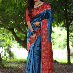 DIVASTRI Ethnic Motifs Silk Blend Tussar Saree-image-14