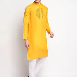 DEVOILER Men Embroidered Thread Work Block Print Kurta image 3