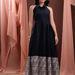 PURVAJA Shirt Collar Cotton Fit & Flare Maxi Dress-picture-31