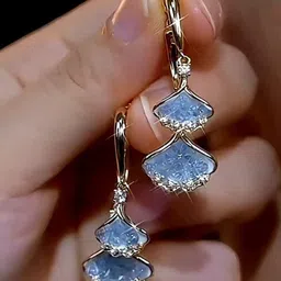 SEAA ENTERPRISES Korean Brass-Plated Artificial Stones Studded Contemporary Drop Earrings-24