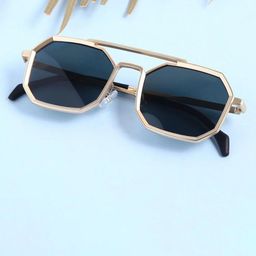 SPADEACES Unisex Octagon Sunglasses with UV Protected Lens GOLD BLACK HEXAGUN -48-picture-31