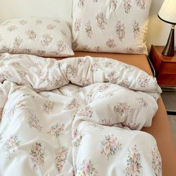 JC HOME Orange & White Floral Polycotton 3 Piece Double King Regular Bedding Set-image-77