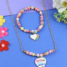Asthetika Kids Girls Heart Charm Necklace With Bracelet Jewellery Set-image-40