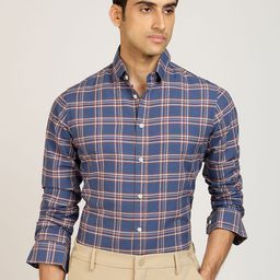 PB & J Tartan Checks Checked Spread Collar Cotton Shirt-image-55