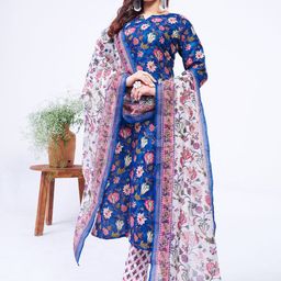 BAPS Women Floral Printed Regular Pure Cotton Kurta with Trousers & With Dupatta-picture-8