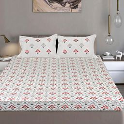 Bodycomfy Jersey White Printed Cotton Fitted 400 TC King Bedsheet Set 1.98m x 1.8m-image-82