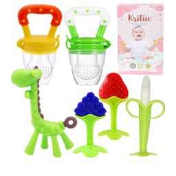 Kritiu 6-Pcs Green & Yellow Fruit Shape BabyTeether & FoodPacifier-29