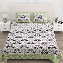 Jinaya's Green Ethnic Motifs Printed Pure Cotton 210 TC King Bedsheet Set 2.74 m x 2.28 m-image-42