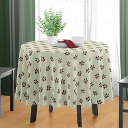 HOME COLORS.IN Green Cotton Round 4-Seater Table Cover-17