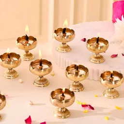 Aura 12Pcs Beige Textured Lotus Flower Diyas-image-11