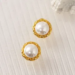 VAGHBHATT Gold-Plated Pearls Studded Circular Studs image 4