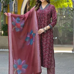 KALINI Women Floral Printed Pleated Kurta with Trousers & With Dupatta-50