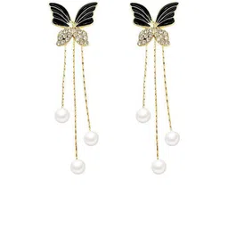 VAGHBHATT Gold-Plated Stone Studded And Pearls BeadedButterfly Shaped Drop Earrings-25