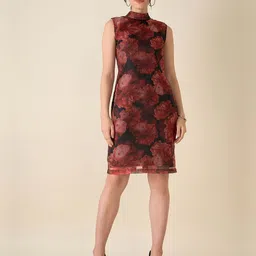 SALT ATTIRE Floral Printed Mock Neck Sheath Dress-picture-55