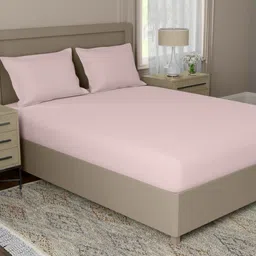 home expressions Harmony Pink Solid Cotton 500 TC Super King Bedsheet Set 2.95 m X 3.05 m-picture-4