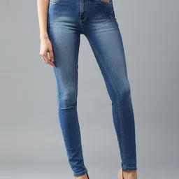 DOLCE CRUDO Women Skinny Fit High-Rise Heavy Fade Stretchable Jeans-picture-2