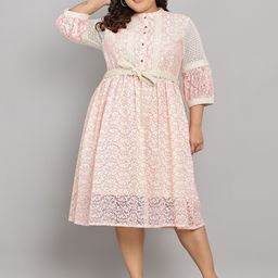 Tulsattva Women Mandarin Collar Three-Quarter Sleeves Fit & Flare Midi Dress with belt-picture-13