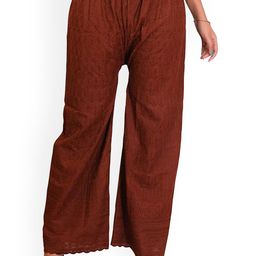 SRISARAS Women Ethnic Motif Embroidered Relaxed Fit Cotton Parallel Trousers-image-97