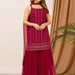 PARROT CREATION Embroidered Straight Sequinned Kurti With Sharara And Dupatta-image-94