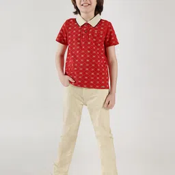 One Friday Boys Printed Polo Collar Applique T-shirt-image-67
