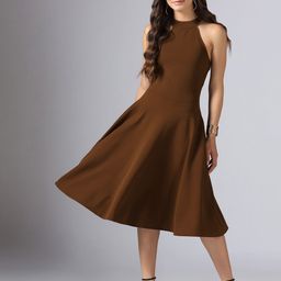 DressBerry Women Halter Neck Mocha Mousse Fit & Flare Dress-image-81
