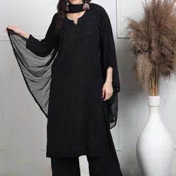 KHAKA Women Woven Design Embroidered Kurta with Palazzos & Dupatta-image-10