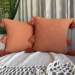 EXPORT HOUSE Rust 2 Pieces Cotton Square Cushion Covers-57