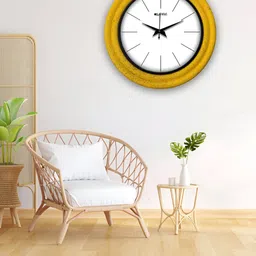 OLIVE TREE Yellow & White Wooden Round Analogue Wall Clock-picture-24