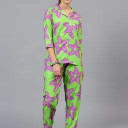 LEAF ORIGINALS Women Abstract Printed Pure Cotton Night suit-image-97