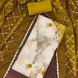 HERE&NOW Floral Printed Beads And Stones Unstitched Dress Material-image-76