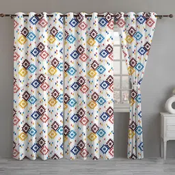 ANA White & Blue 3 Pieces Floral Room Darkening Door Curtain-21
