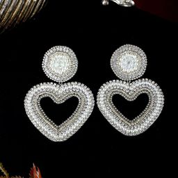 StyleCast Silver Plated Artificial Stones Studded Heart Shaped Drop Earrings-image-68