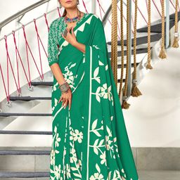 Panzora Floral Block Print Saree With Unstitched Blouse Piece-2