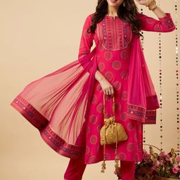 GoSriKi Women Floral Printed Regular Kurta with Trousers & With Dupatta-0