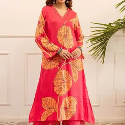 Nehamta Women Floral Printed Regular Sequinned Kurta with Palazzos-picture-5