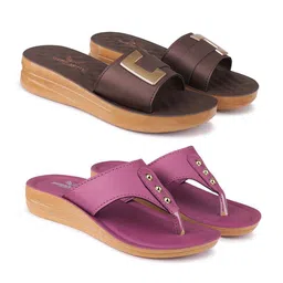 Bersache Women Pack of 2 Open Toe Flatform Heel Sandals-5