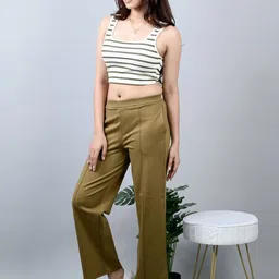 Mlada Women Cotton Plus Size Wide Leg Flared Mid-Rise Stretchable Trouser-image-75