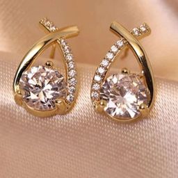 PolluxCraft Korean Gold-Plated Artificial Stone Studded Studded Contemporary Studs-picture-45